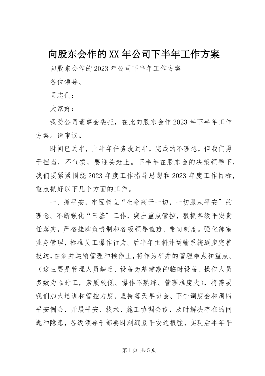 2023年向股东会作的公司下半年工作计划.docx_第1页