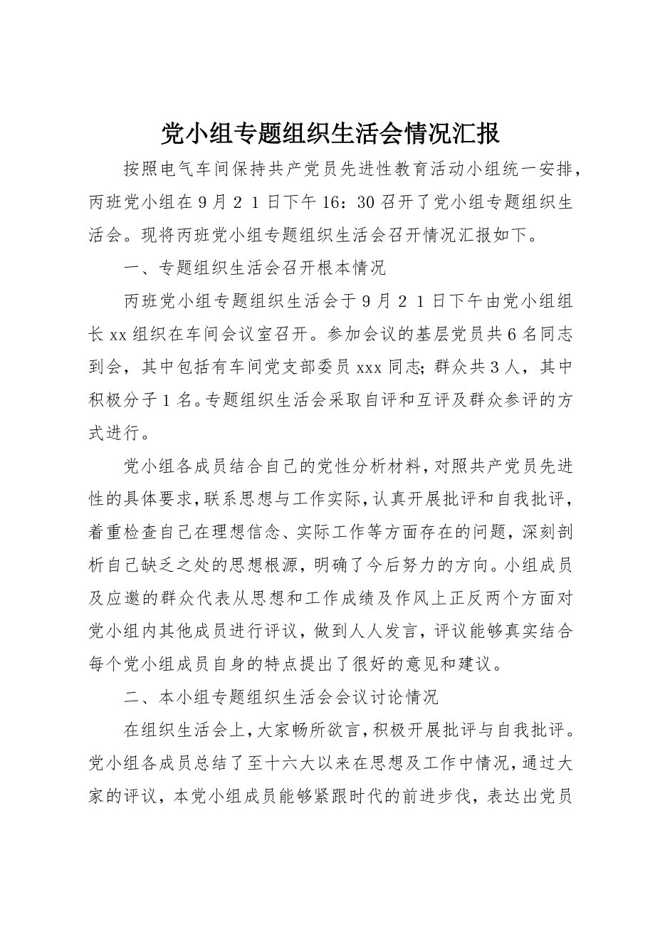 2023年党小组专题组织生活会情况汇报.docx_第1页