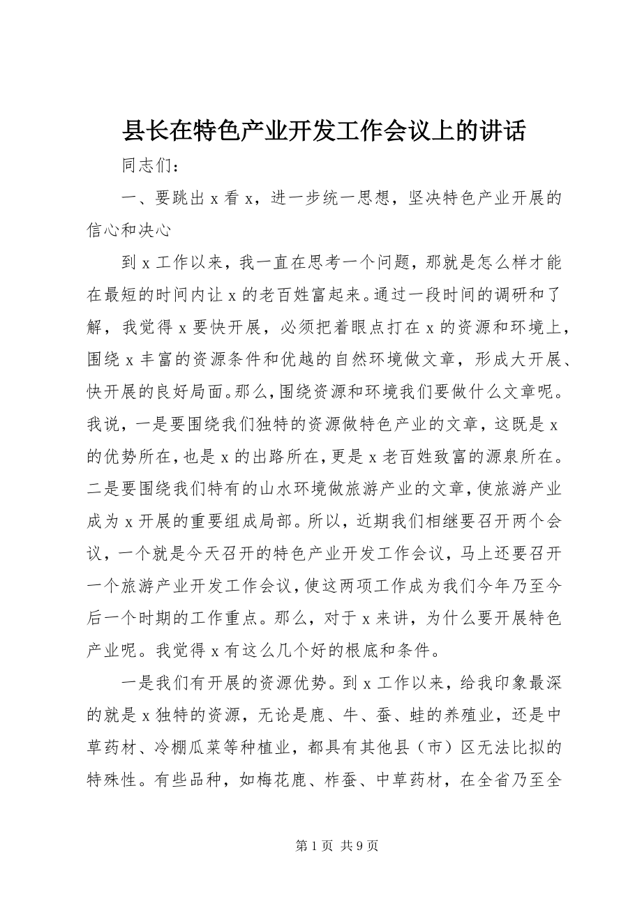 2023年县长在特色产业开发工作会议上的致辞.docx_第1页