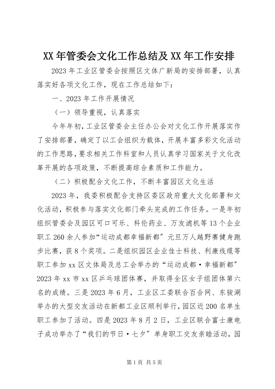 2023年管委会文化工作总结及工作安排.docx_第1页