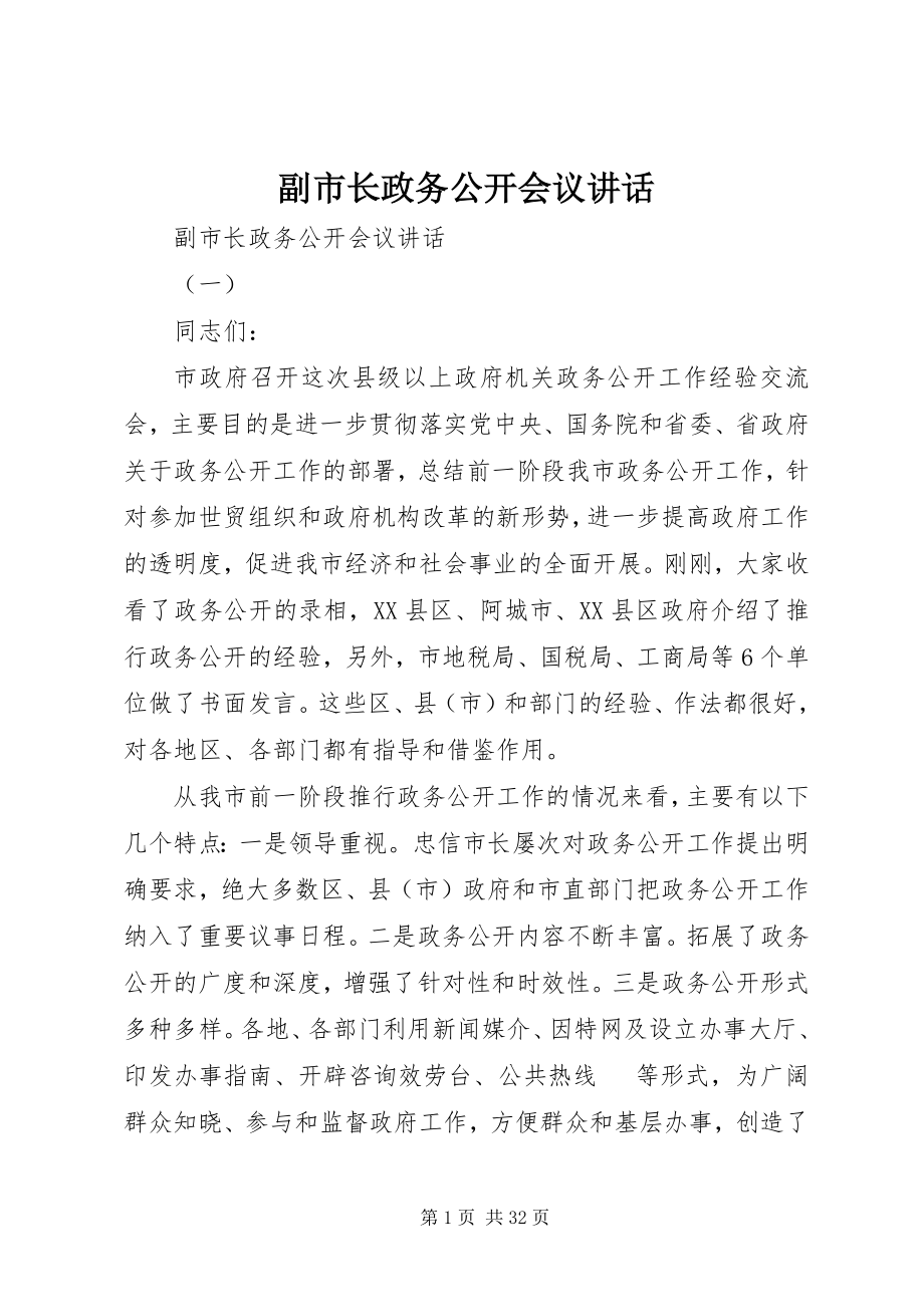 2023年副市长政务公开会议致辞.docx_第1页