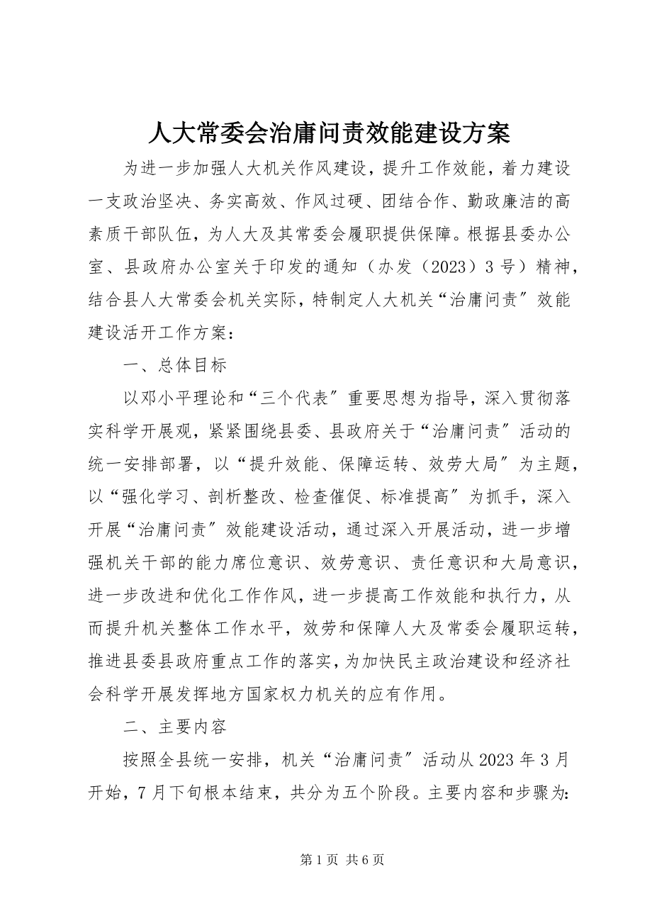 2023年人大常委会治庸问责效能建设方案.docx_第1页