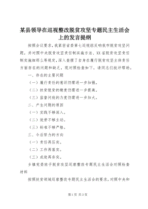 2023年xx县领导在巡视整改脱贫攻坚专题民主生活会上的讲话提纲.docx