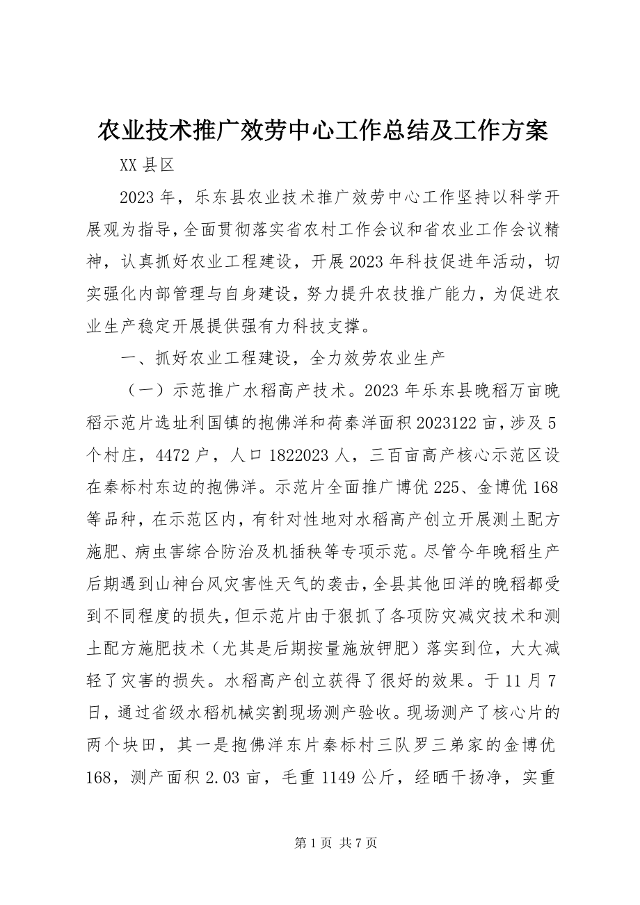 2023年农业技术推广服务中心工作总结及工作计划.docx_第1页