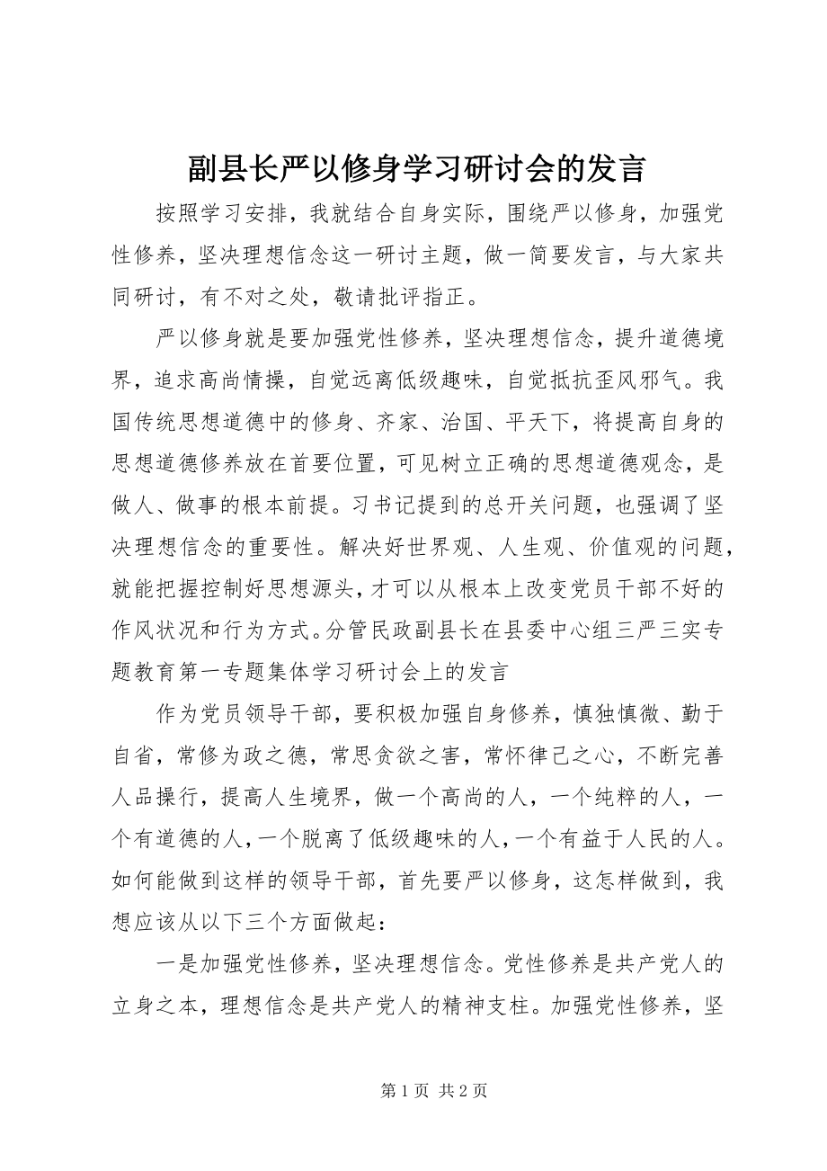 2023年副县长严以修身学习研讨会的讲话.docx_第1页