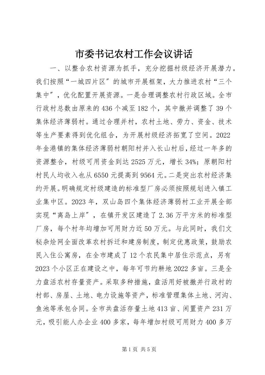 2023年市委书记农村工作会议致辞.docx_第1页