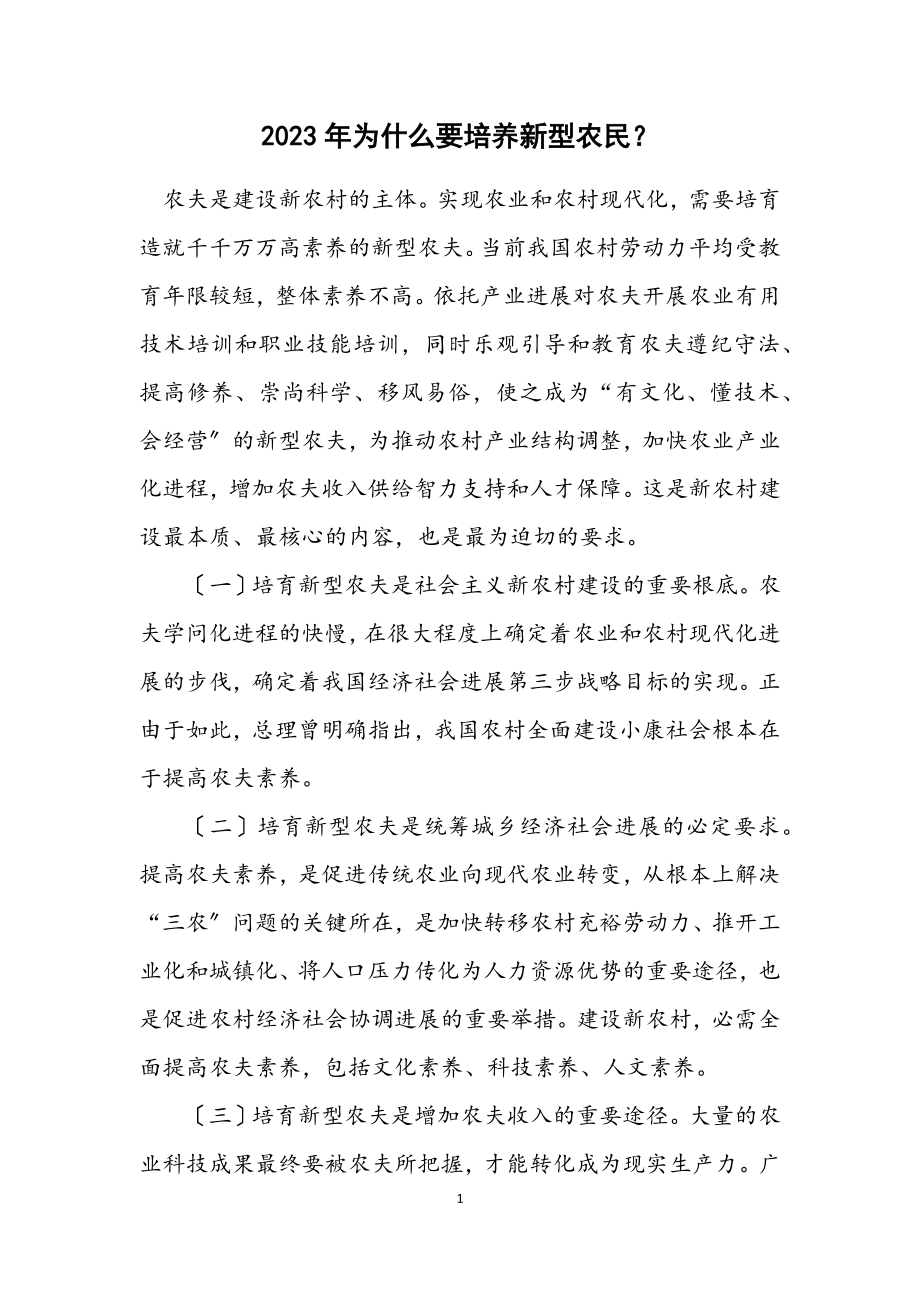 2023年为什么要培养新型农民？.docx_第1页