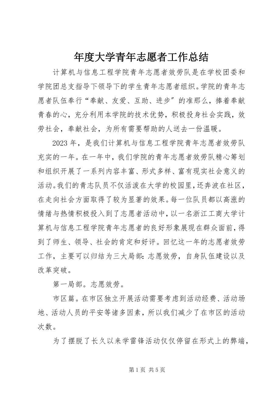 2023年大学青年志愿者工作总结.docx_第1页