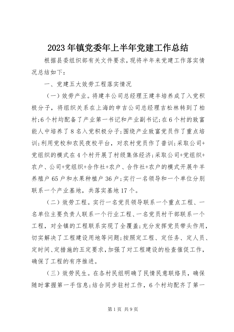 2023年镇党委年上半年党建工作总结.docx_第1页