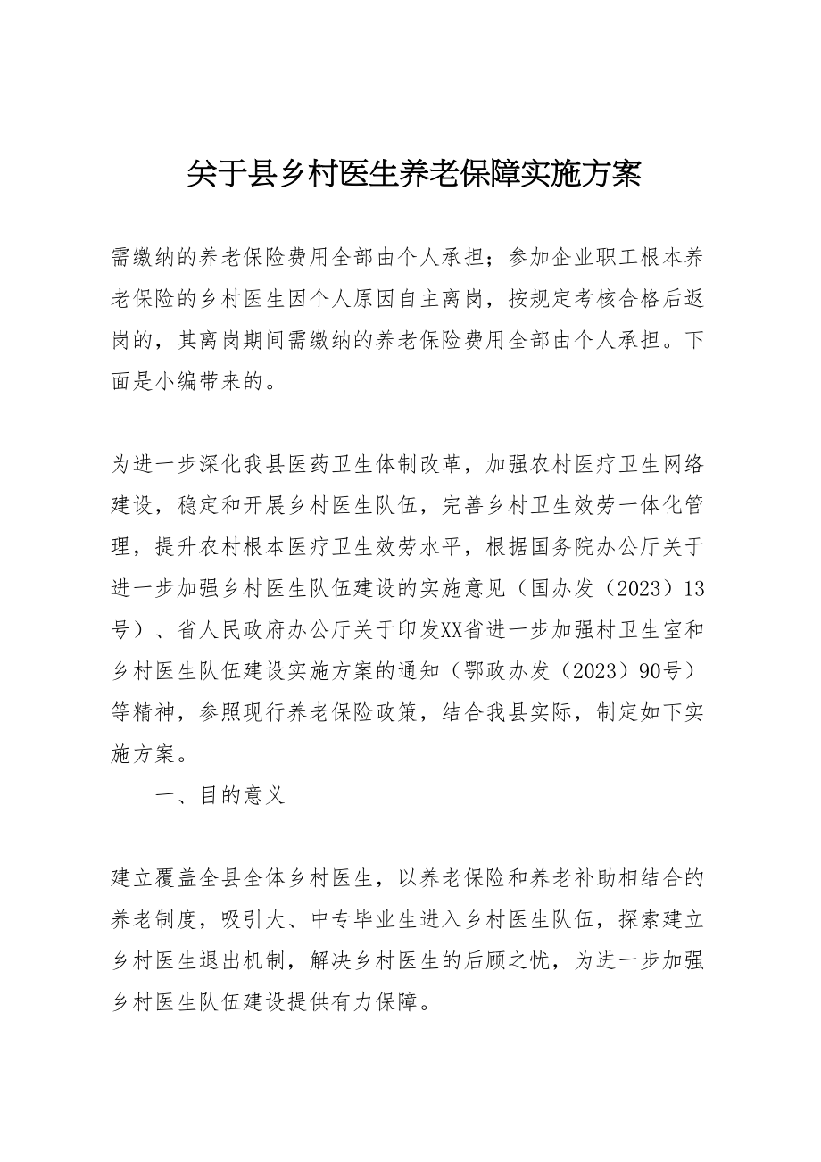 2023年关于县乡村医生养老保障实施方案.doc_第1页