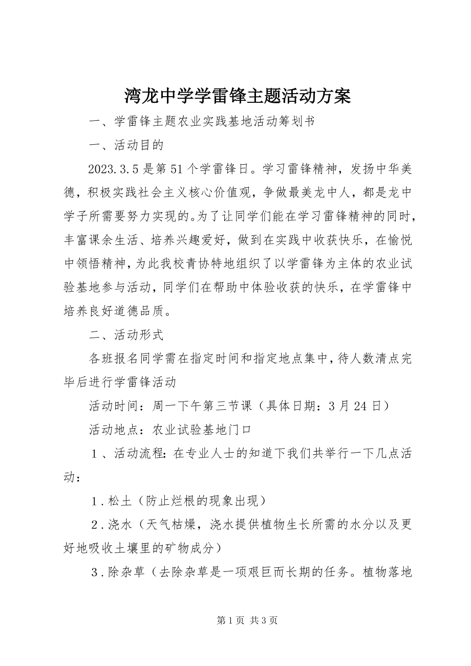 2023年湾龙中学学雷锋主题活动方案.docx_第1页