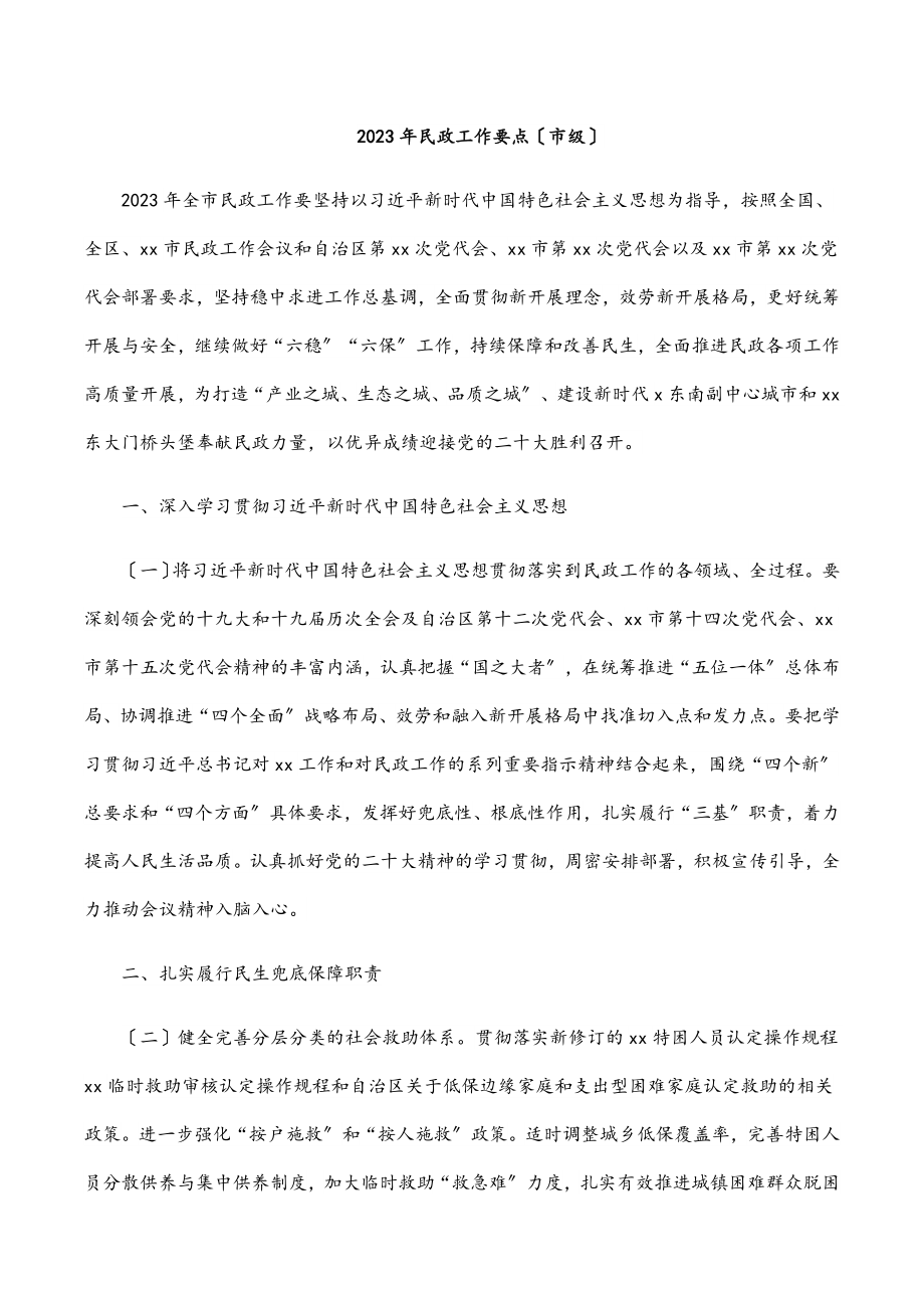 2023年民政工作要点（市级）范文.docx_第1页