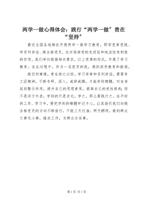 2023年两学一做心得体会践行“两学一做”贵在“坚持”.docx