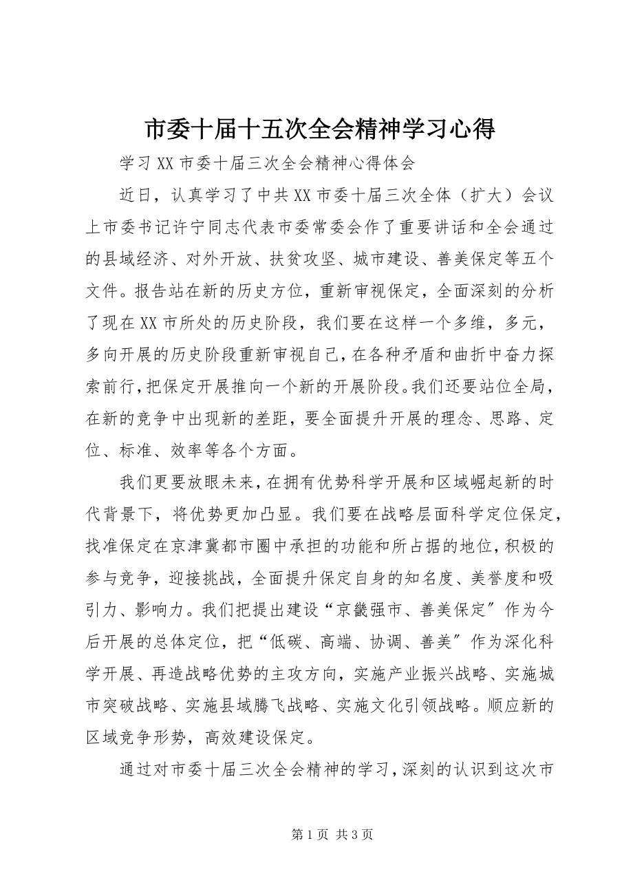 2023年市委十届十五次全会精神学习心得.docx_第1页