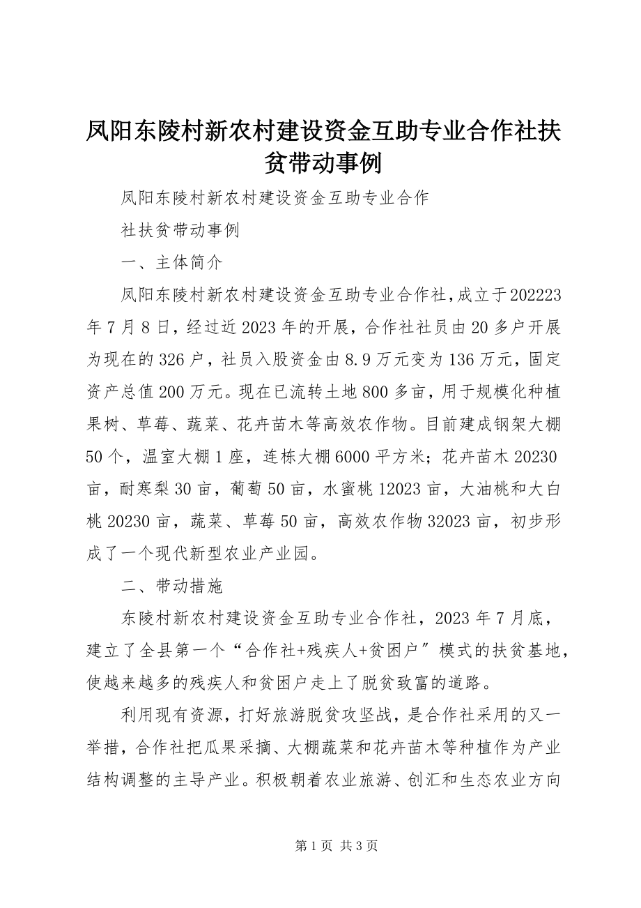 2023年凤阳东陵村新农村建设资金互助专业合作社扶贫带动事例.docx_第1页