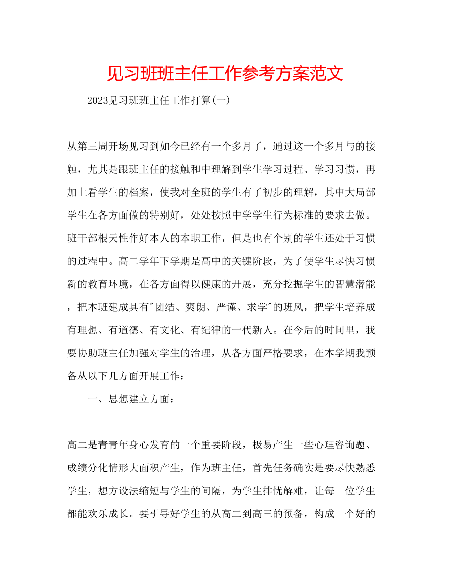 2023年见习班班主任工作计划范文.docx_第1页