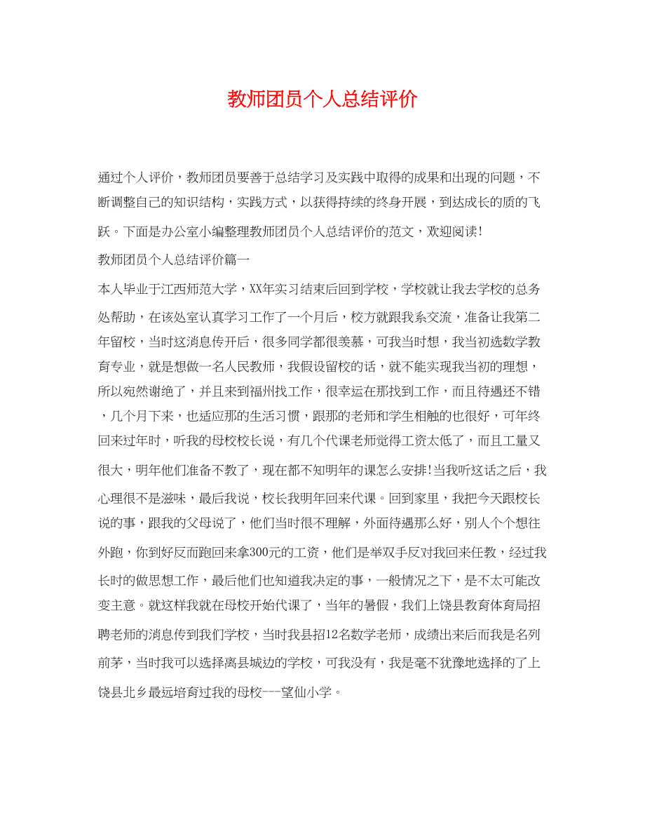 2023年教师团员个人总结评价.docx_第1页