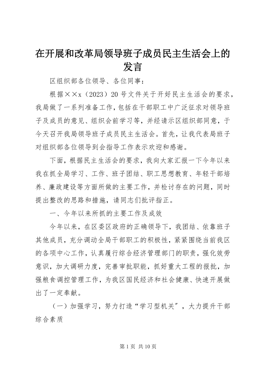 2023年在发展和改革局领导班子成员民主生活会上的讲话.docx_第1页