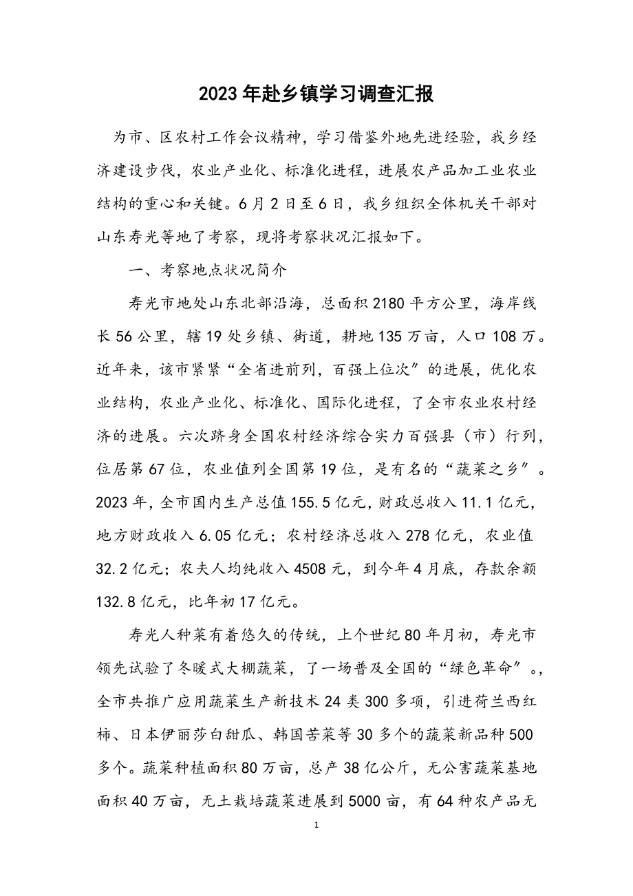 2023年赴乡镇学习调查汇报.docx_第1页