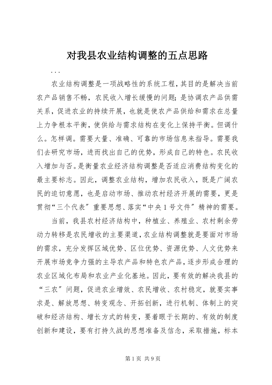 2023年对我县农业结构调整的五点思路.docx_第1页