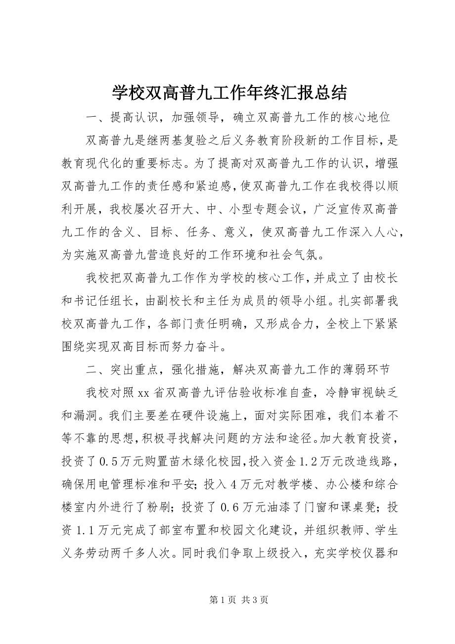 2023年学校双高普九工作年终汇报总结.docx_第1页