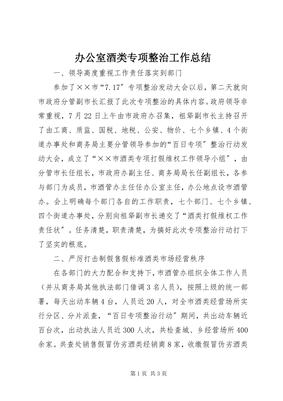 2023年办公室酒类专项整治工作总结新编.docx_第1页