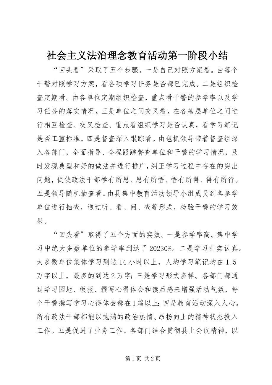 2023年社会主义法治理念教育活动第一阶段小结.docx_第1页