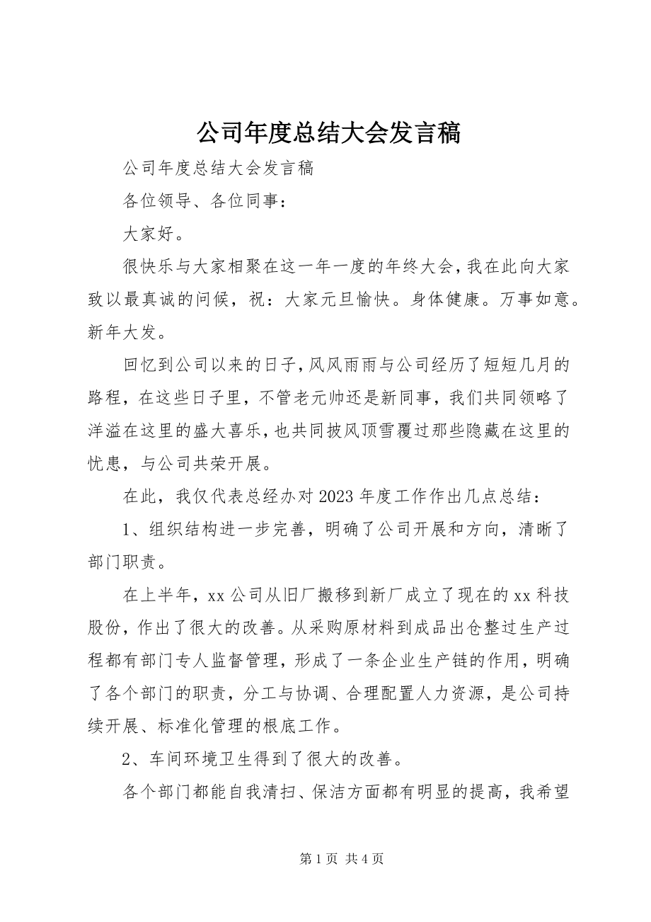 2023年公司年度总结大会讲话稿.docx_第1页