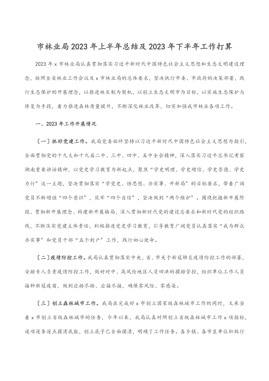 市林业局上半年总结及下半年工作打算（范文）.docx_第1页