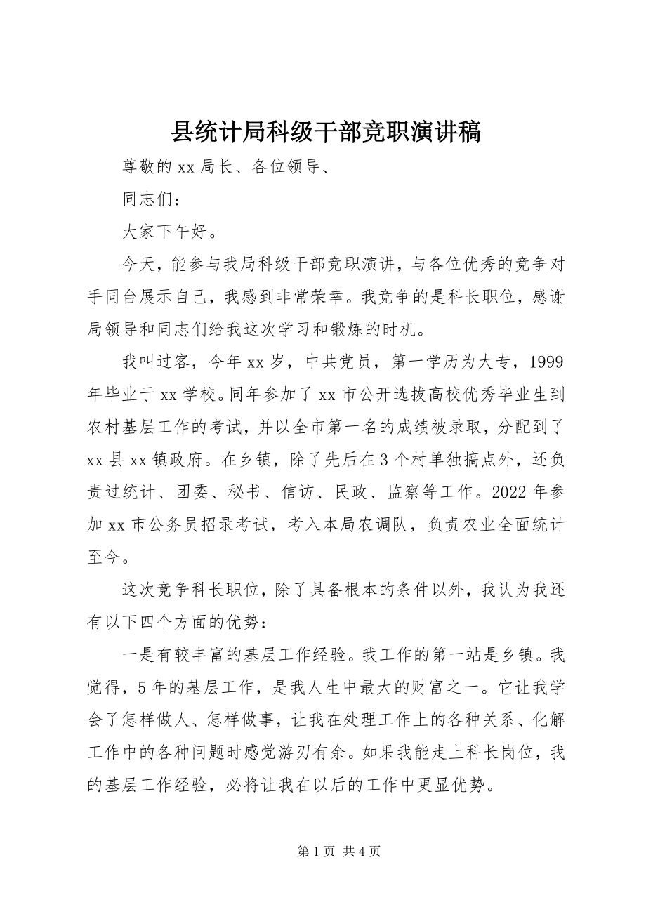 2023年县统计局科级干部竞职演讲稿.docx_第1页