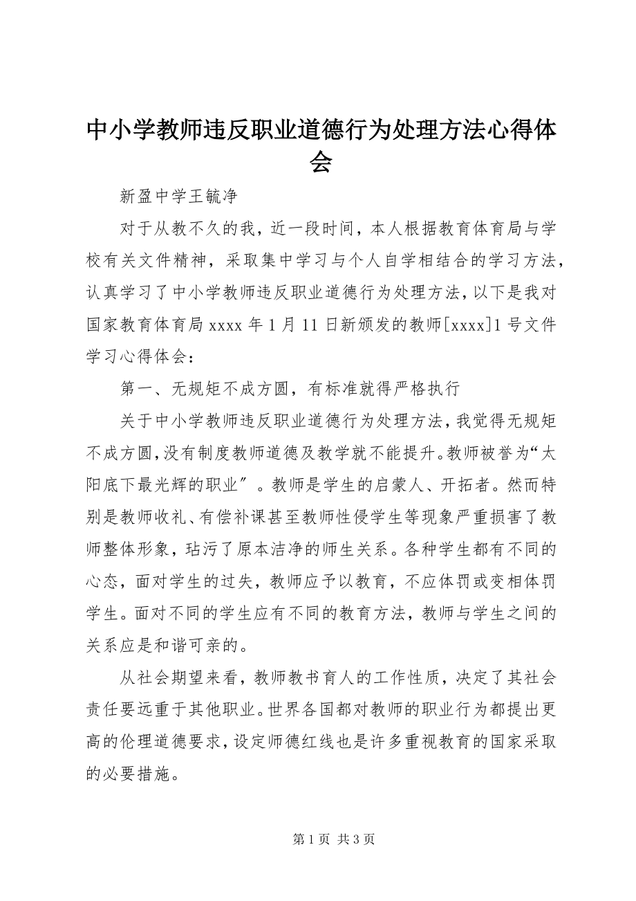 2023年《中小学教师违反职业道德行为处理办法》心得体会.docx_第1页