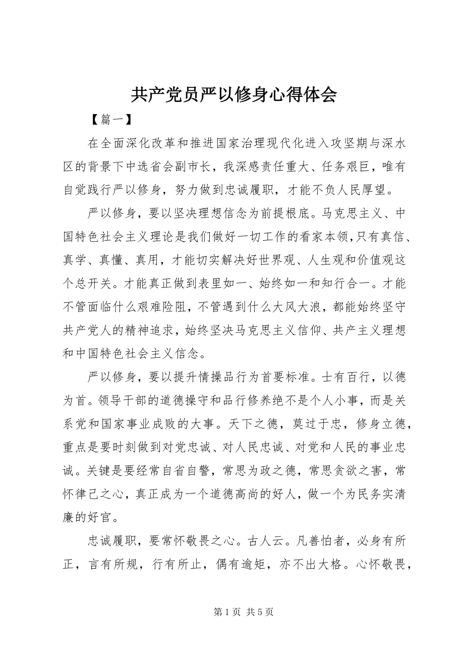 2023年共产党员严以修身心得体会.docx_第1页