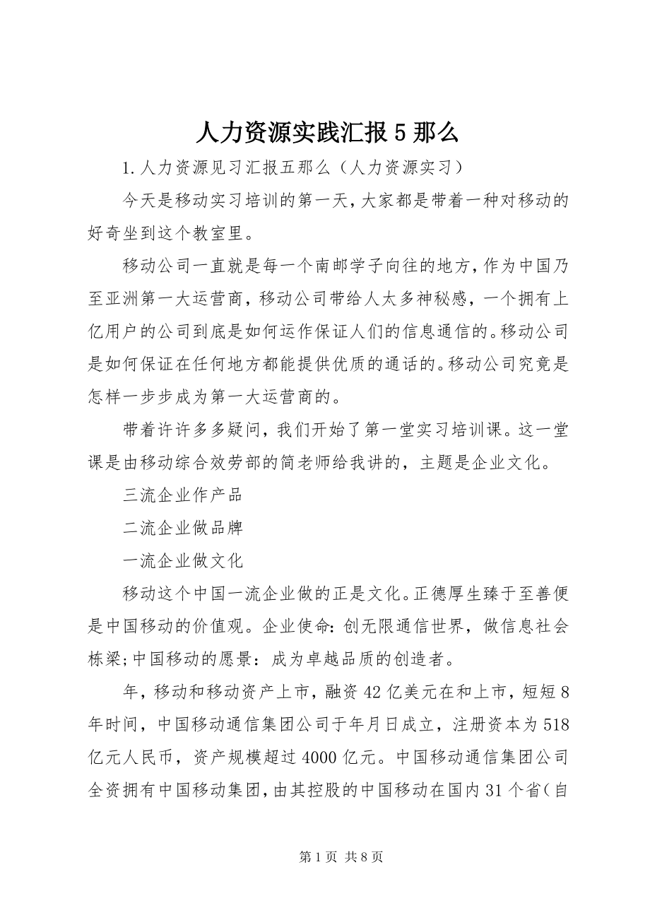 2023年人力资源实践汇报5则.docx_第1页