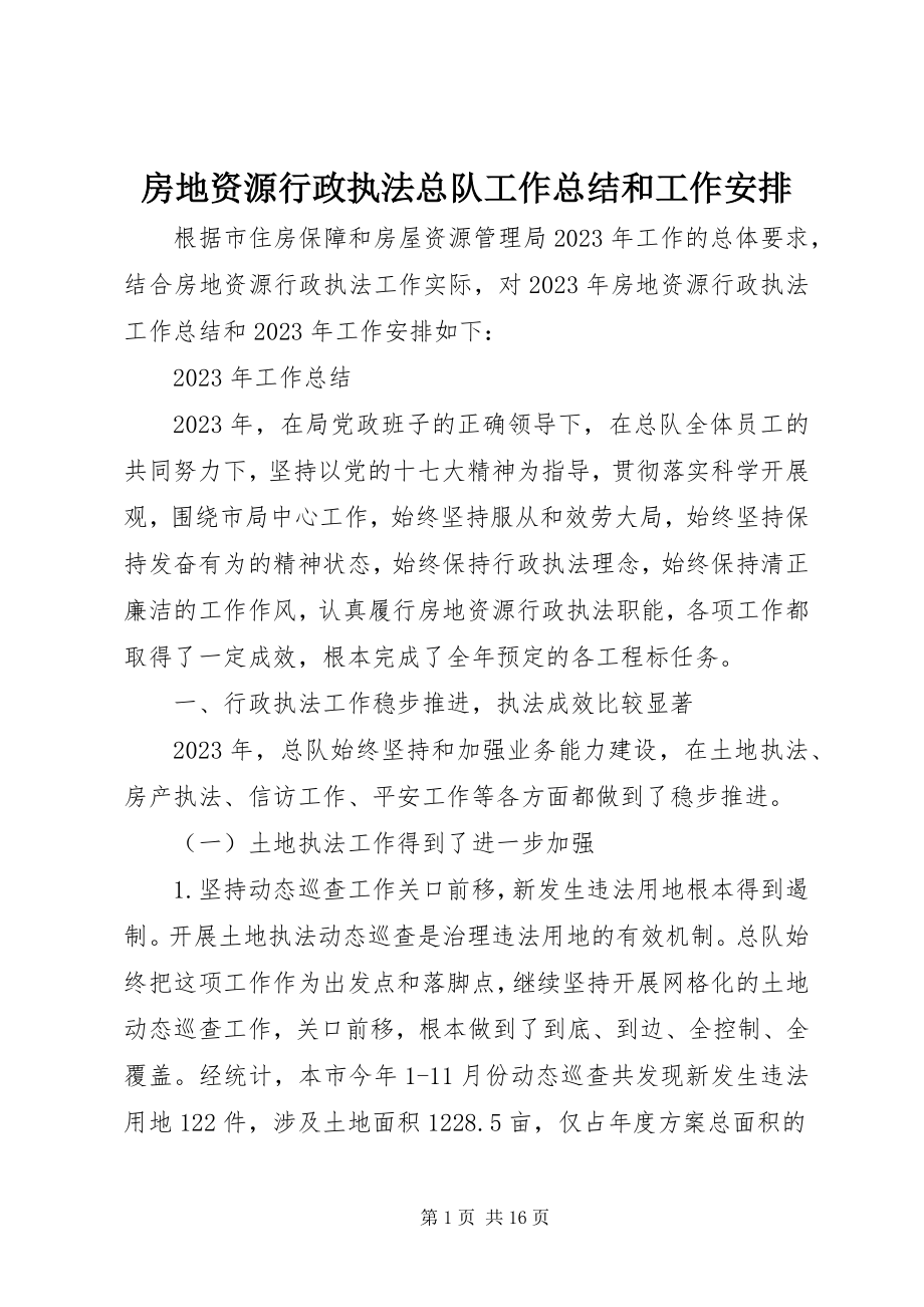 2023年房地资源行政执法总队工作总结和工作安排.docx_第1页