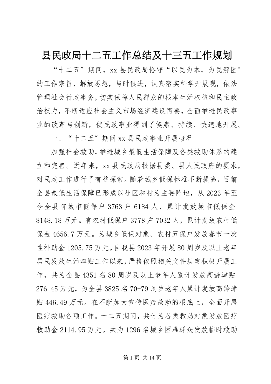 2023年县民政局十二五工作总结及十三五工作规划.docx_第1页