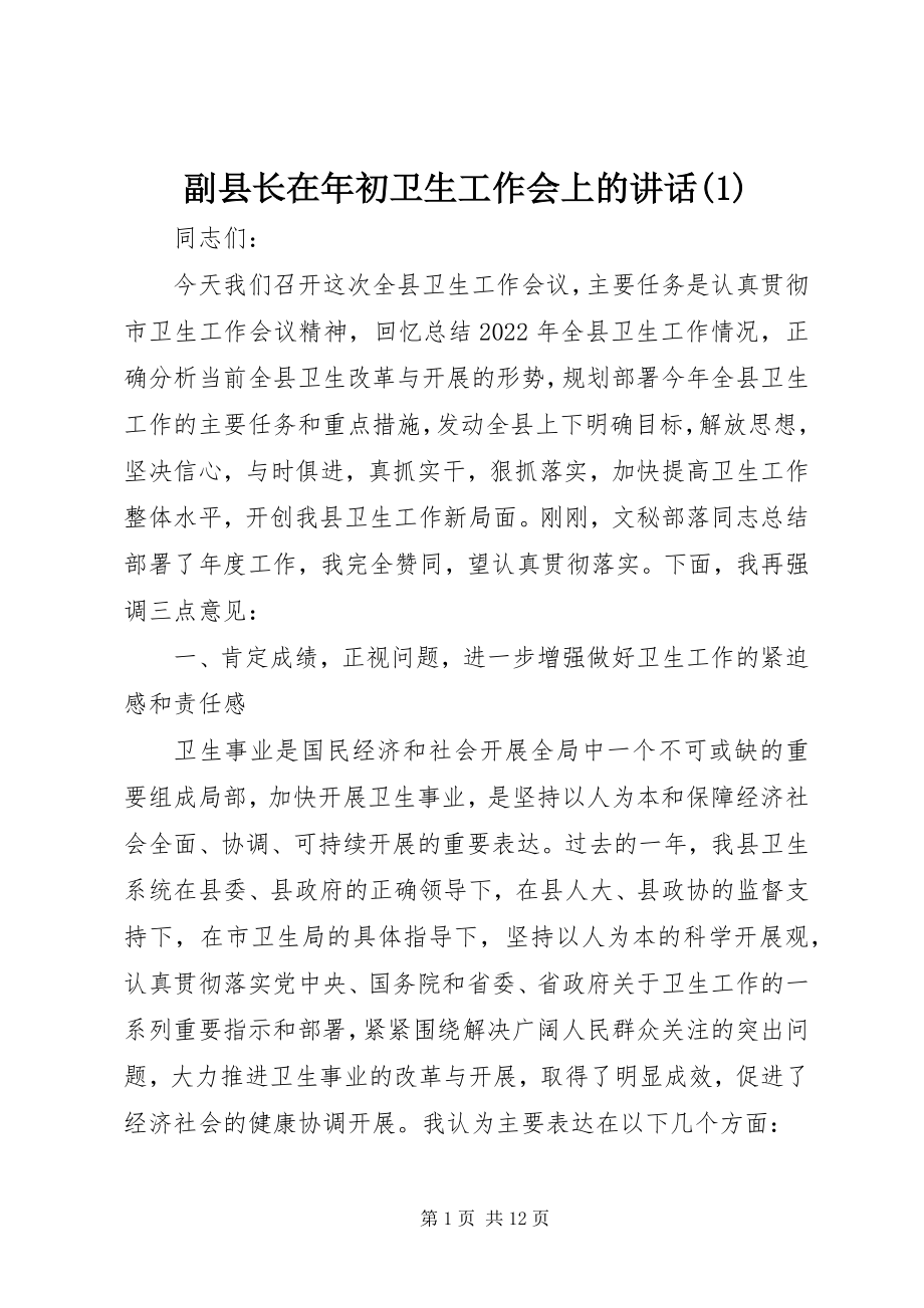 2023年副县长在年初卫生工作会上的致辞1.docx_第1页