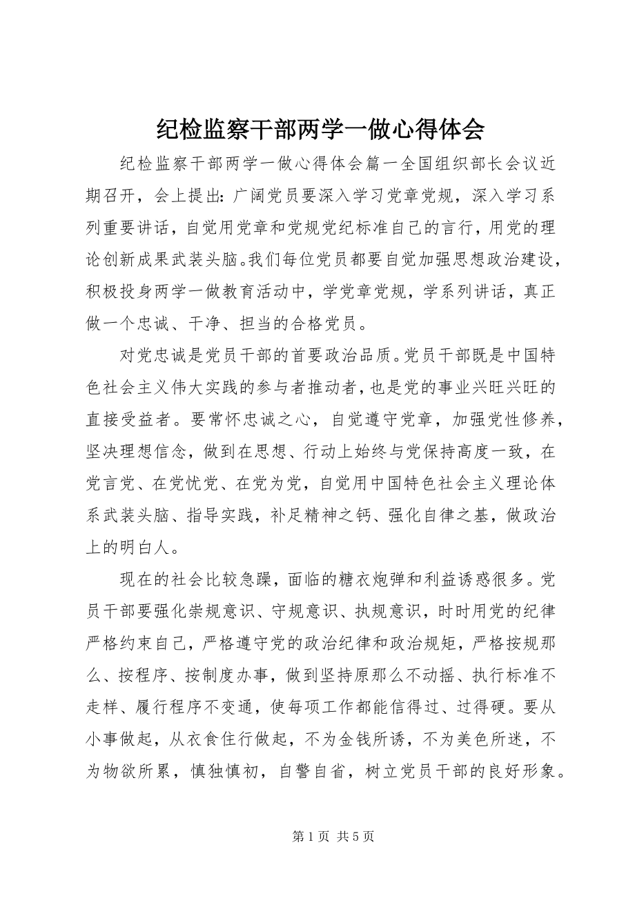 2023年纪检监察干部两学一做心得体会.docx_第1页