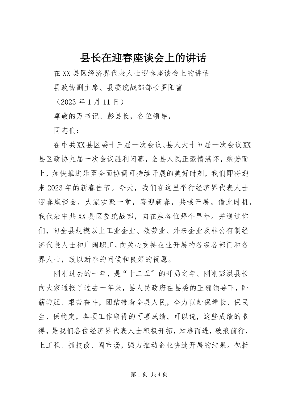 2023年县长在迎春座谈会上的致辞.docx_第1页