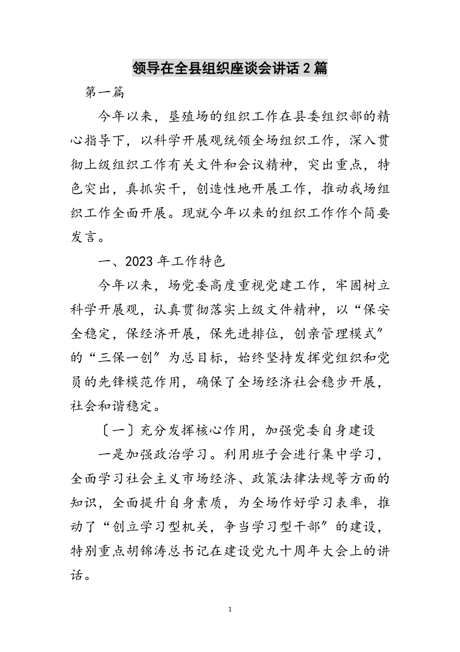 2023年领导在全县组织座谈会讲话2篇范文.doc_第1页