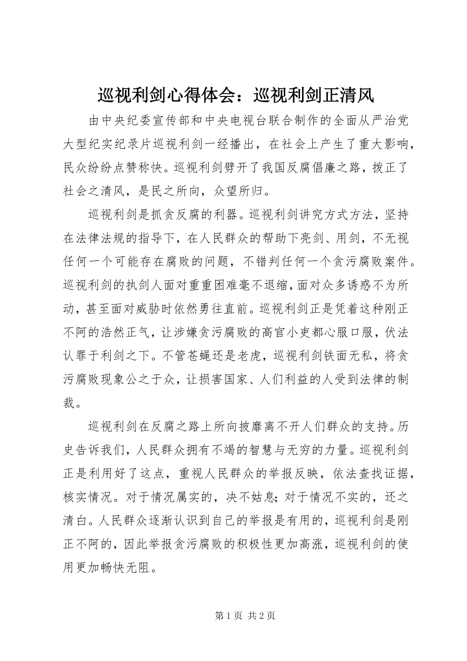 2023年《巡视利剑》心得体会巡视利剑正清风新编.docx_第1页