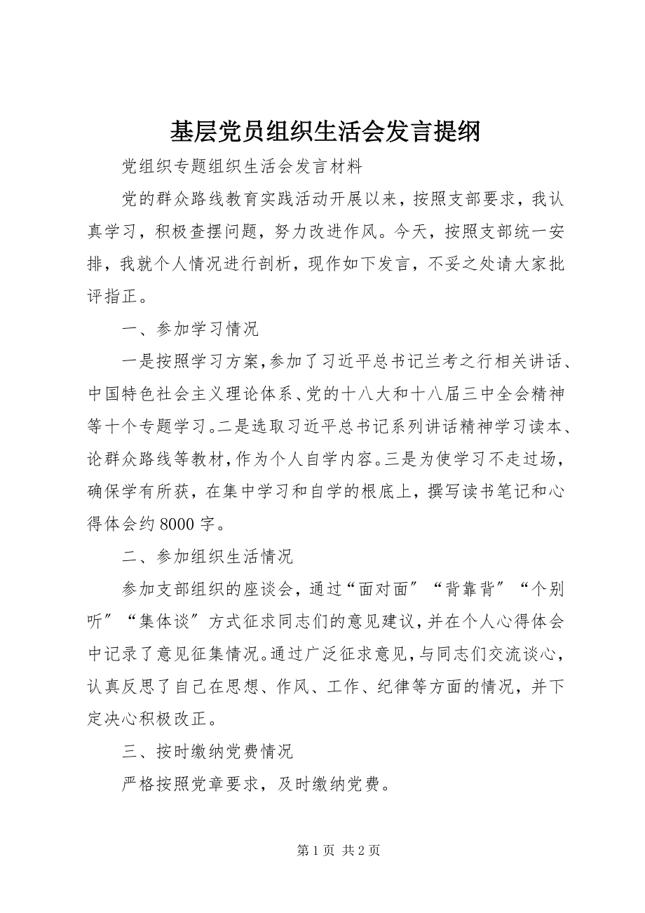 2023年基层党员组织生活会讲话提纲.docx_第1页