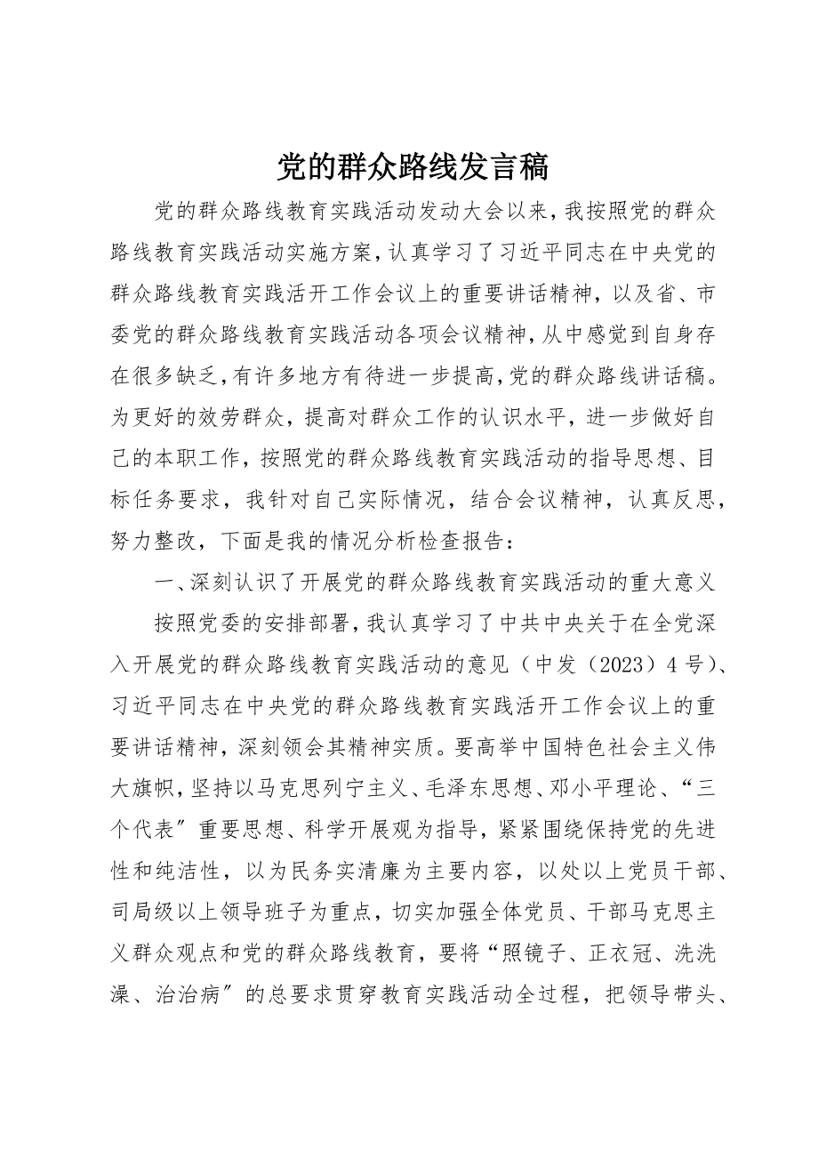 2023年党的群众路线发言稿.docx_第1页