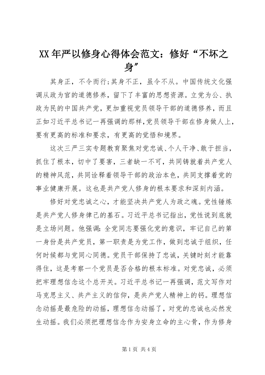 2023年严以修身心得体会修好“不坏之身”.docx_第1页