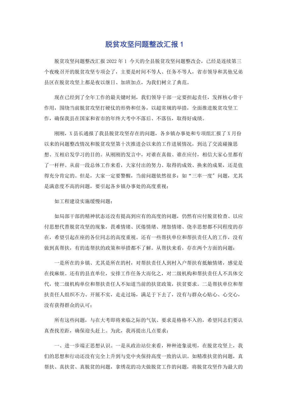 2023年脱贫攻坚问题整改汇报1.docx_第1页