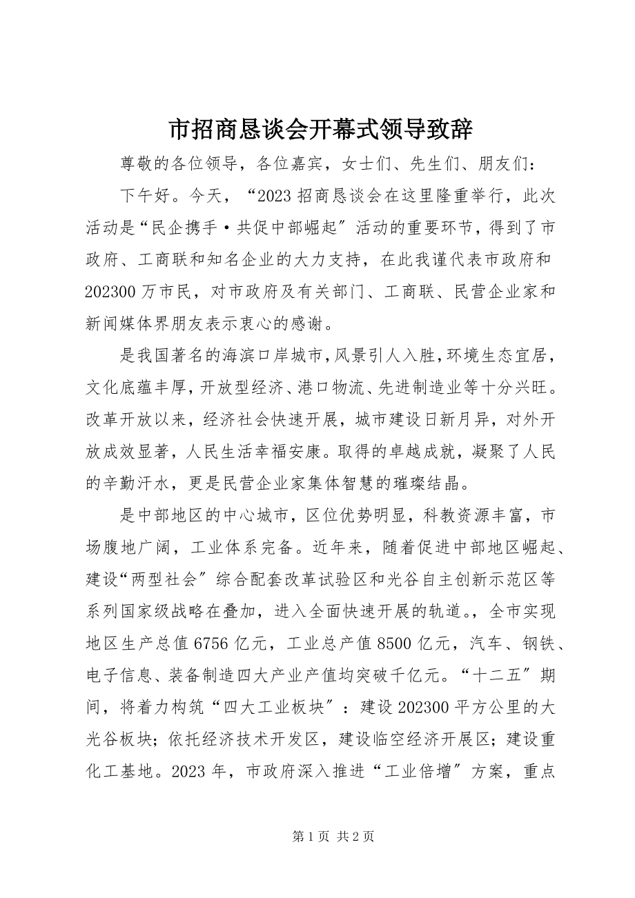 2023年市招商恳谈会开幕式领导致辞.docx_第1页