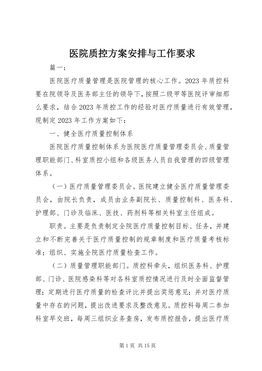 2023年医院质控计划安排与工作要求.docx_第1页