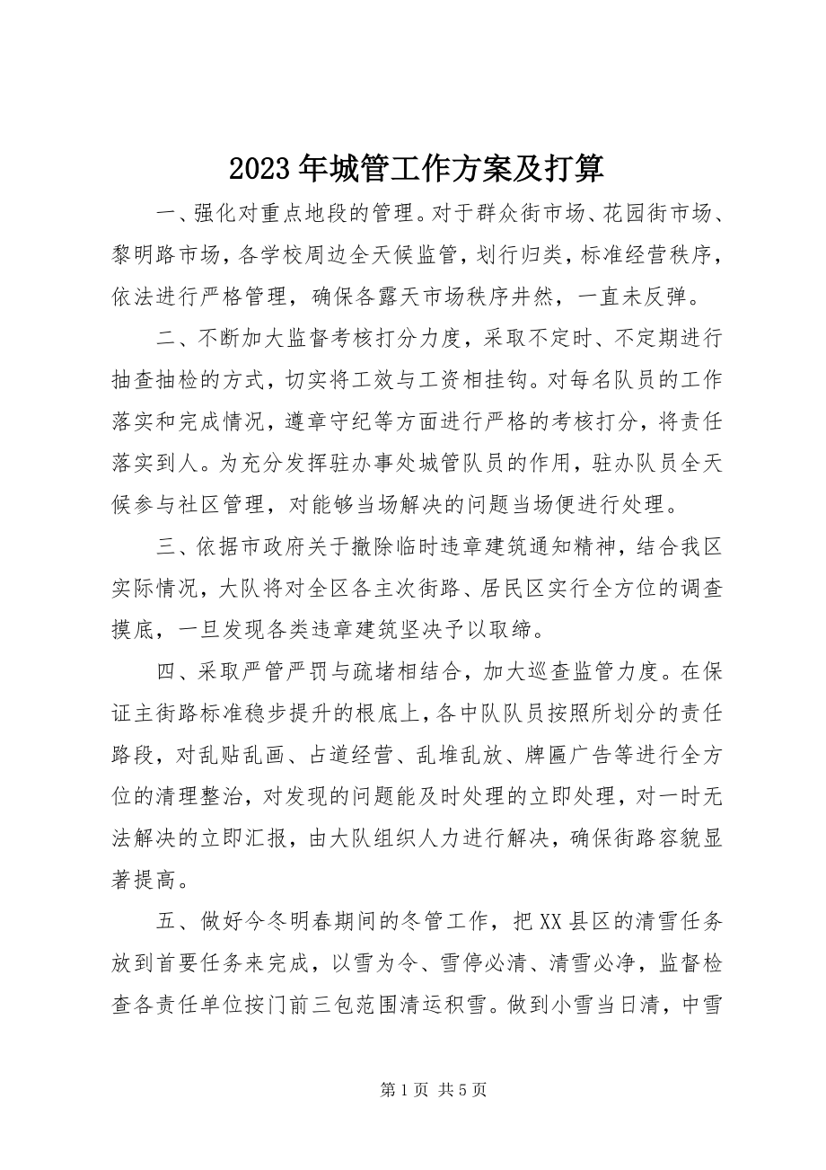 2023年城管工作计划及打算.docx_第1页