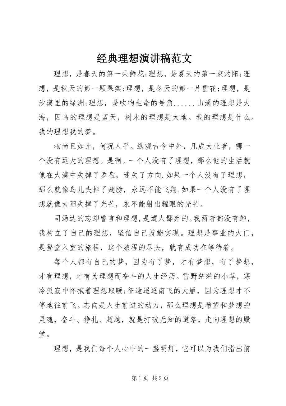 2023年经典理想演讲稿.docx_第1页