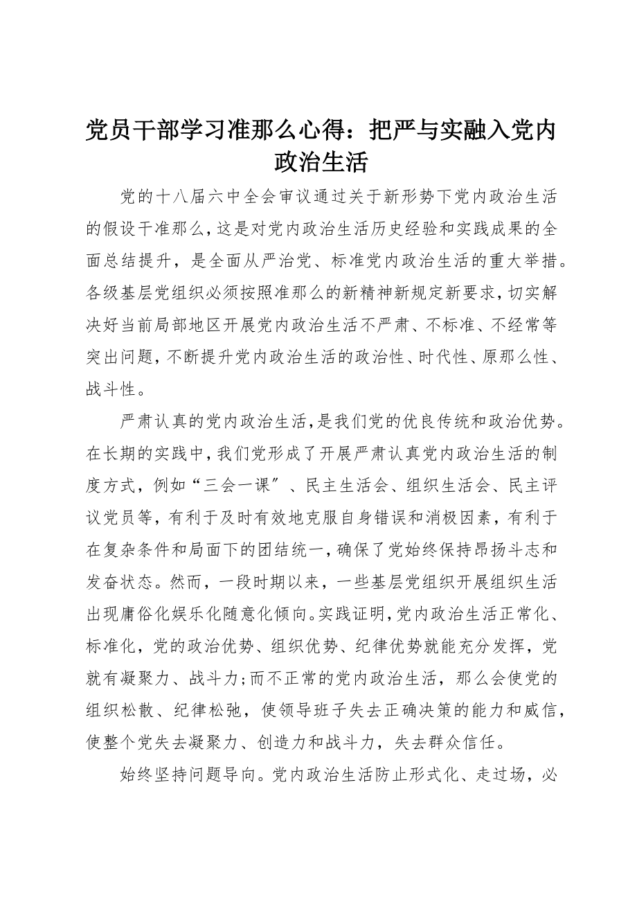 2023年党员干部学习《准则》心得把严与实融入党内政治生活.docx_第1页