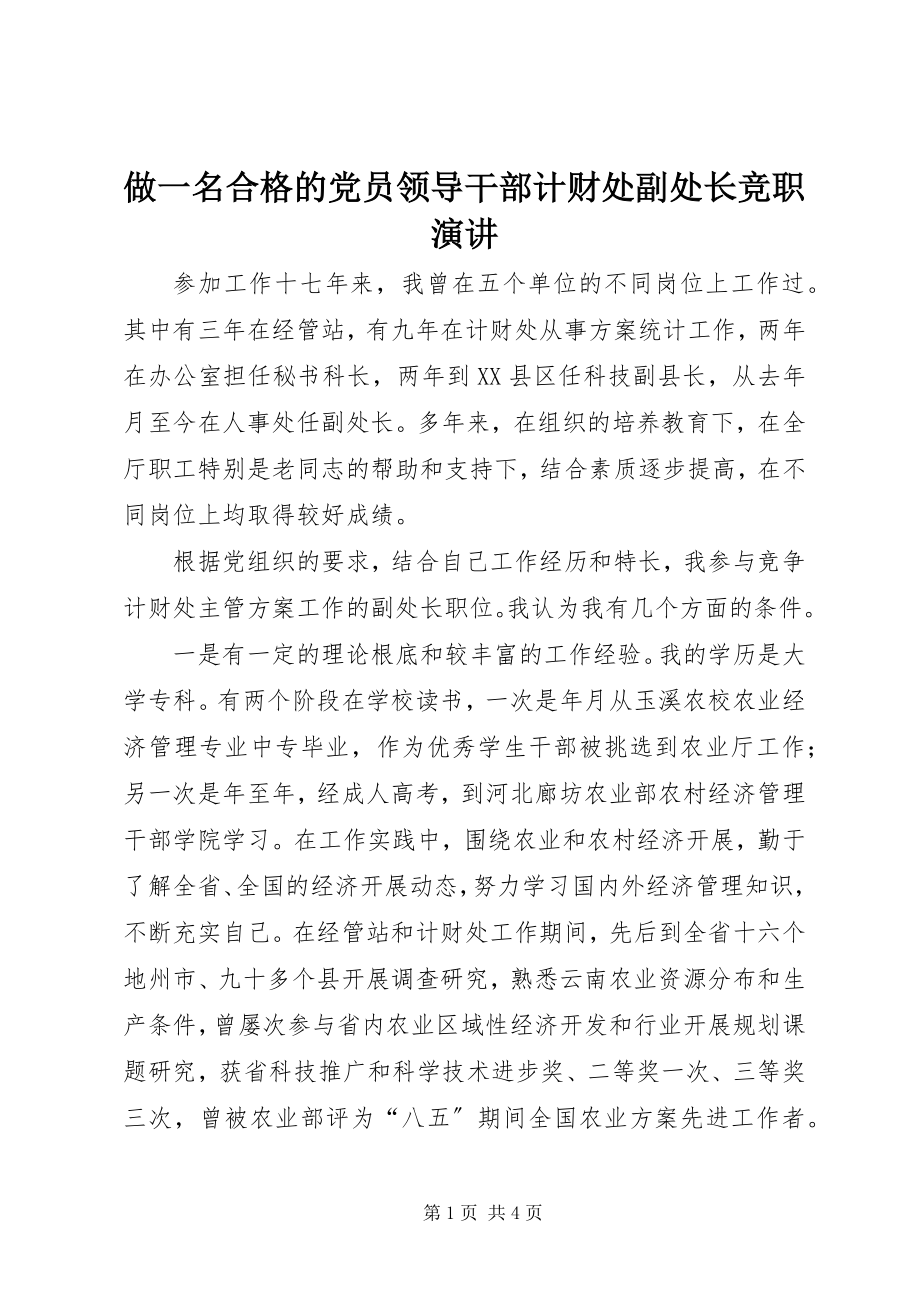 2023年做一名合格的党员领导干部计财处副处长竞职演讲.docx_第1页